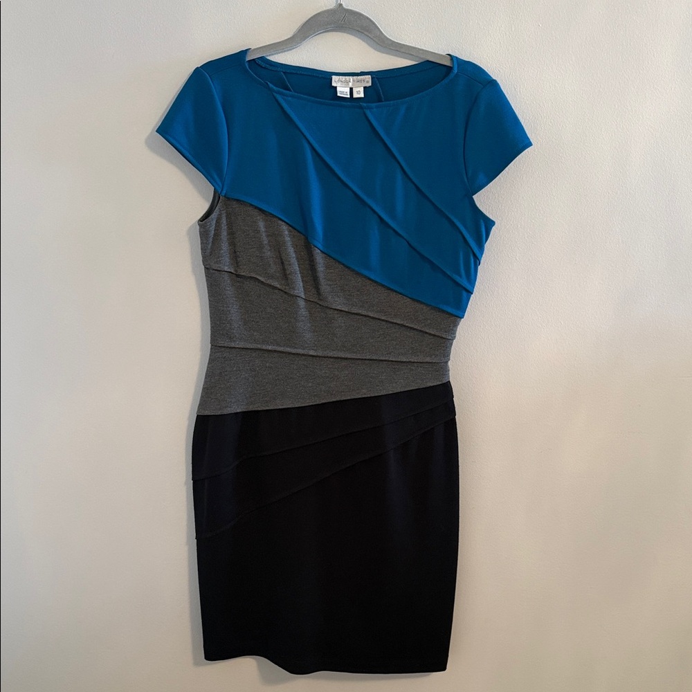 London Times Blue, Gray & Black Colorblock Sheath Dress